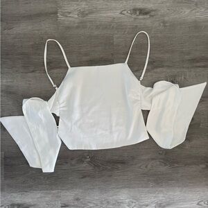 Zara White open back bow shirt